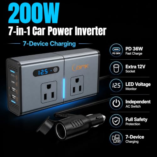 200W 7-in-1 Car Power Inverter