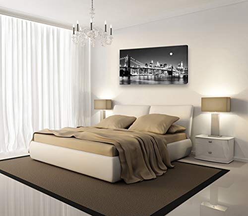 Baisuart-Q30350 Brooklyn Bridge Night View 1 Panels Landscape Artwork Canvas Prints Moon Night New York City Scene Picture Paintings Black And White Wall Art For Oiffce Home Decorations Wall Decor #TOP1