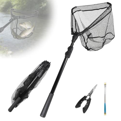 CPROSP Épuisette de Pêche Pliable Télescopique 170CM, Set d'épuisette de Pêche avec Décrocheur et Pince, Filet et Épuisette de Bassin, Epuisette Carpe...