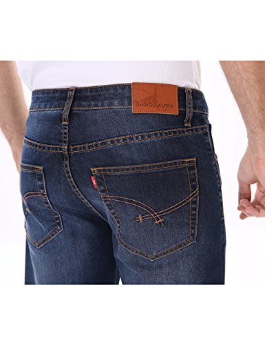 Indigo alpha Mens Stretch Jeans,Lightweight Straight Fit Jeans for Men Comfortable Blue Denim Classic Men Jeans 31W x 32L