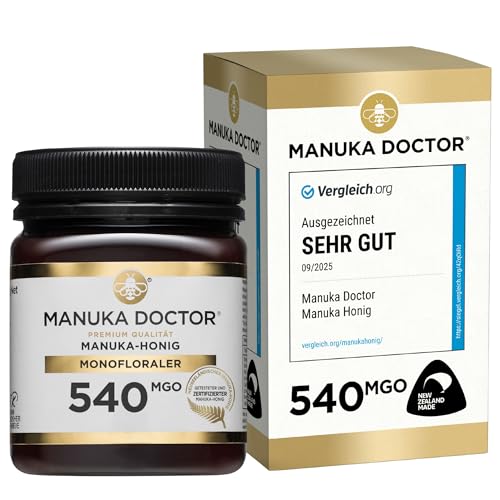 MANUKA DOCTOR | MGO 540+ Manuka Honig Monofloral | 250g | 100% Reiner Neuseeland Honig | Zertifiziert RAW | Nicht-GVO | Unabhängig Labortestet | Rückverfolgbar vom Bienenstock bis nach Hause