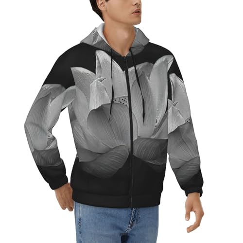 Sweat à capuche pour hommes zippé imprimé floral noir doux S-3XL