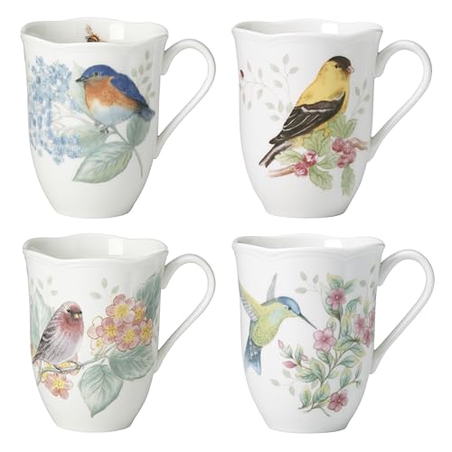 Lenox Coffee Mug Set, Butterfly Meadow Flutter 4-Piece Mugs, Service For 4, 12 Ounce Mug, Chip...
