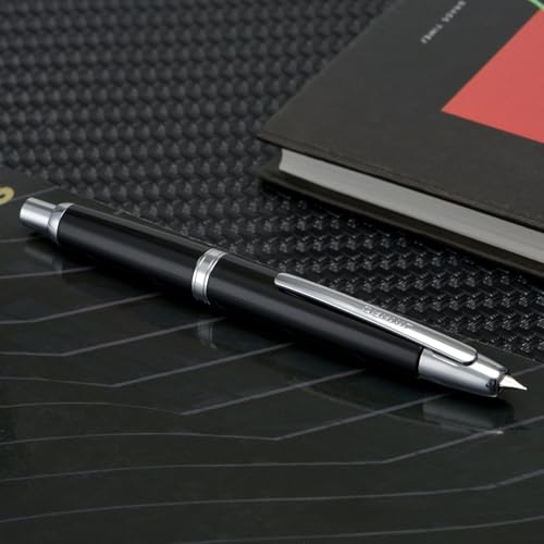 Jinhao 10 Series Press Fountain Pen Piano Black Retractable Fine Nib with Ink Converter and Metal Pen Box Set (Silver Clip Version) - Image 3