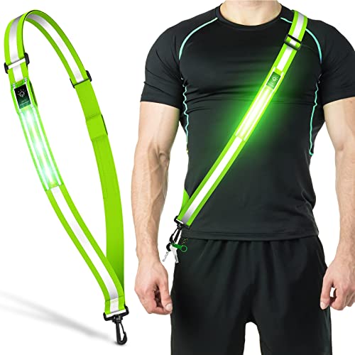 GEESTONE LED Reflective Belt Sash Walking Gear, Reflective Vest Running Gear USB Rechargeable LED Light Up Vest High Visibility Safety Lights for Walkers at Night for Men Women Night Dog Walking Gear