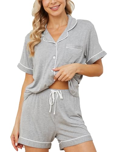 Image of Womens Pajama Sets Short Sleeve Sleepwear Soft Button Down Nightwear Lounge Pj Set XS-XXL