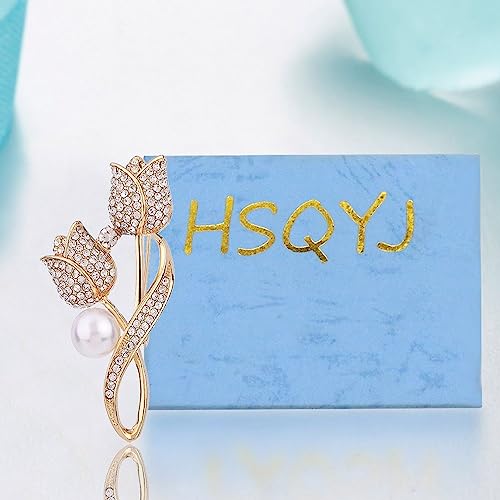 Image of Crystal Pearl Flower Brooches Pins Fashion Beautiful Created Rhinestone Floral Brooch Good Idea for Party Dance Wedding Banquet for Elegant Women Girl