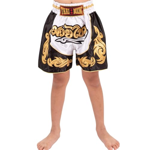 MUAY NATION Shorts de Boxe Thaï pour Enfants (2 à 12 Ans) Filles et garçons, Shorts pour Muay Thaï, MMA, Arts Martiaux (FR/ES, Âge, 9 Ans, 12 Ans, Taille Normale, Blanc) – vue 2