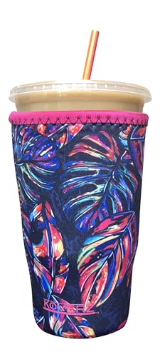 Image of Iced Coffee Sleeve, Insulated Neoprene Cup Sleeve, Fits a 32 Oz. Coffee Cup, Washable and Reusable, Iced Coffee Accessories, Large Tropics