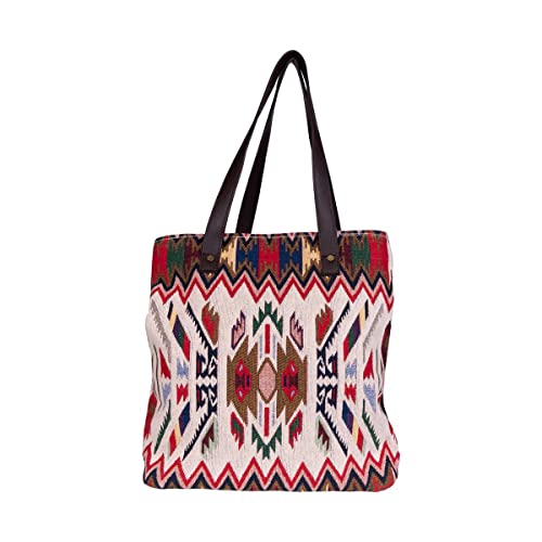 Image of maisha by Esha Stylish Cotton Jacquard Tote Bag for Women - Handcrafted Travel Handbag, Cabin & Overnight Bag | Spacious Multi-Purpose Bag with 3 Compartments
