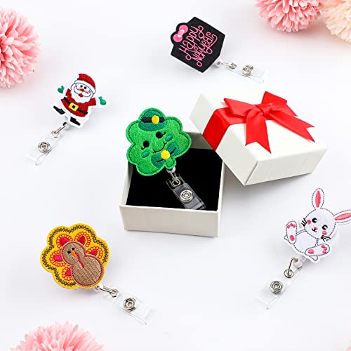 8 Pieces Holiday Badge Reels Gnome Badge Holder Felt Embroidered Retractable Badge Reel Holder With Alligator Clip For Christmas Nurse Doctor Employees (Lovely Style) #TOP4