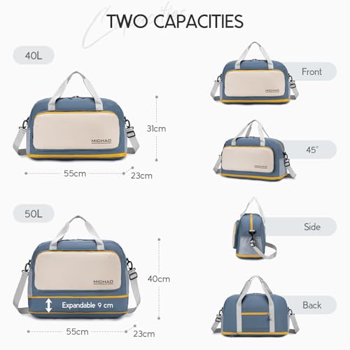 BAGROUPS Handgepäck Tasche 55x40x23 Lufthansa Faltbare Wasserdicht Reisetasche 55 x 40 x 23 cm Groß Erweiterbar Handgepäck für Flugzeug Diebstahlsichere Sporttasche für Weekender Fitness Damen Herren