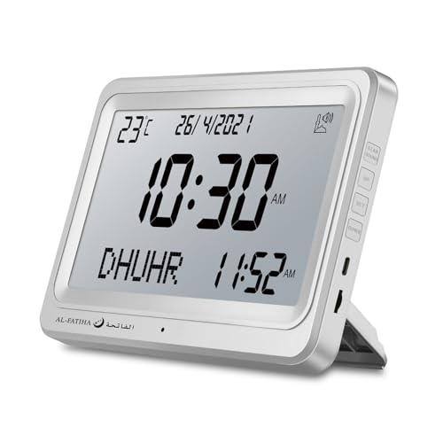 OUD Bukhoor Azan Clock Automatic Worldwide Digital 8 Azan Prayer Sounds Muslim Prayer Clock for USA Home Decor (White-1)