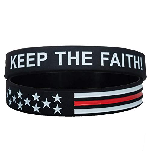 Sainstone Power of Faith Keep The Faith Thin Red Line American Flag Silicone Bracelets - Motivational Rubber Wristbands Gifts for Patriots, Men, Women, Marine Corps, Army and Sport Fans (Unisex)