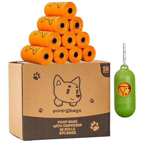Image of Scented Dog Poop Bags With Dispenser, Strong and Leak-proof Waste Bags for Pets, 870 Count (58 Packs of 15), 13 Inch x 9 Inch (Orange)