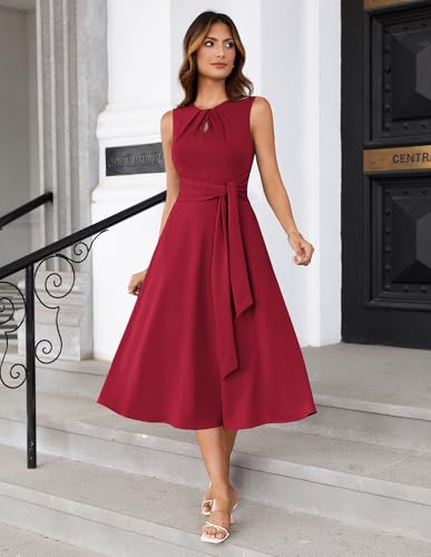 Image of GRACE KARIN Women 2026 Work Dress Sleeveless Tie Waist Elegant Party Cocktail A Line Flowy Midi Dresses with Pockets