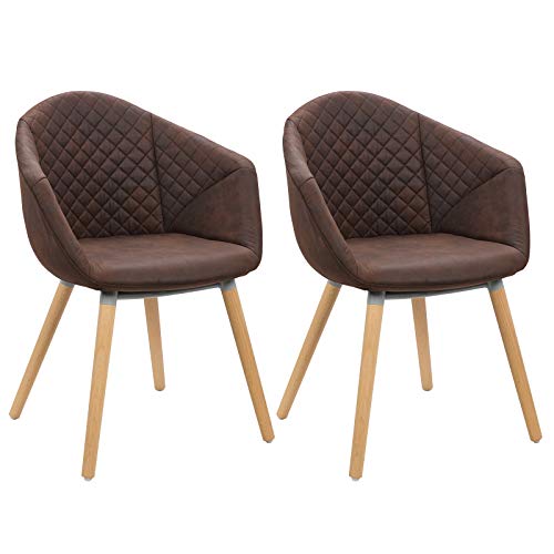 WOLTU Lot de 2 Chaises de Salle à Manger Chaises de Chambre en Lin Aspect Cuir Antique,Brun Foncé BH89dbr-2