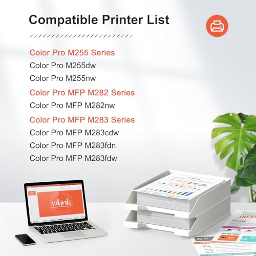 v4ink 206X 206A Toner Cartridge 4 Pack High Yield (Latest Upgraded Chip) Compatible Replacement for HP 206X W2110X W2111X W2112X W2113X use with Color Pro M255dw MFP M283fdw M283cdw M282nw Pirnter