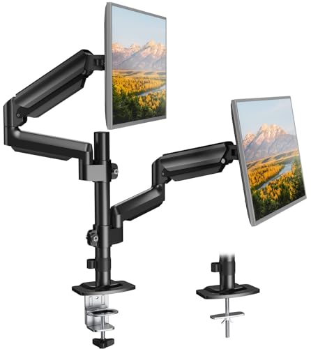 ErGear Dual Monitor Mount for 13″–32″ Screens, Dual Monitor Stand with Taller 13' Pole, Fully Adjustable Gas Springs Dual Monitor Arm Desk Mount, Each Arm Holds to 19.8 lbs, VESA 75x75 and 100x100 mm