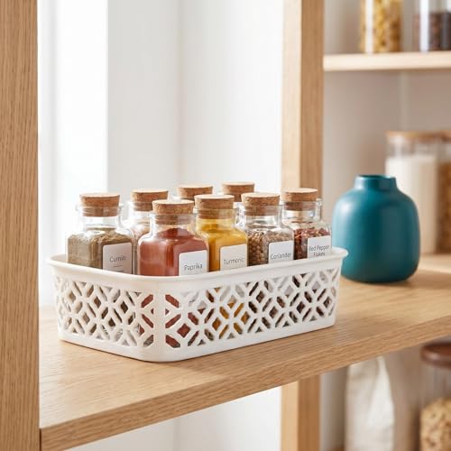 ZEAYEA 9 Pack Small Plastic Storage Basket, Classroom Organizer Baskets for Shelves Desk Drawer, Pantry Woven Basket Bins for Bedroom Closet Office School, 7.7" L x 5.5" W x 2.4" H - Image 6