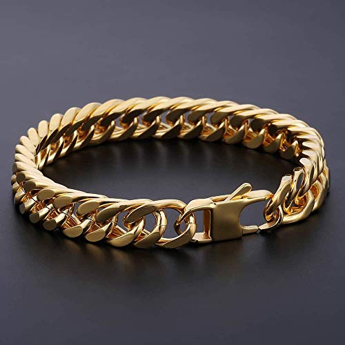 Hermah Mens Bracelet Chain 316L Stainless Steel Silver Punk Double Curb Cuban Rombo Link 10Mm 8Inch #TOP2