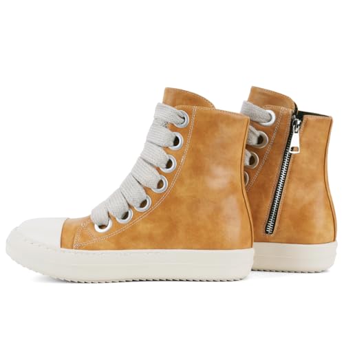 Image of IMPREMEY Women's High Top Sneakers Lace Up PU Leather Shoes with Thick Soles and Zipper, Fashionable Walking Shoes