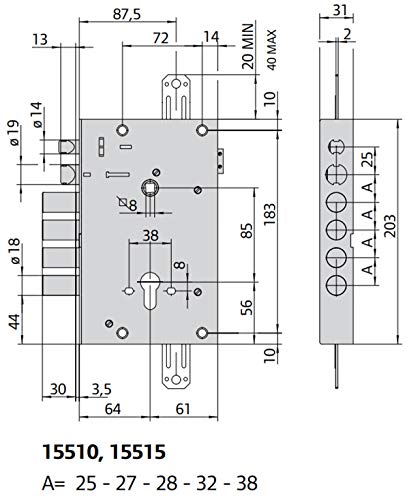 Cisa 15515.28.0 serrure électrique encastrable pour automatisme et interphone - 5