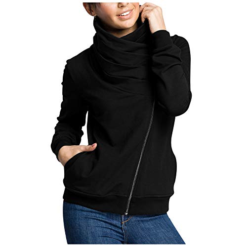 Aibayleef - Chaqueta asimétrica para mujer con cremallera y bolsillos, para otoño e invierno Negrorn XXXL