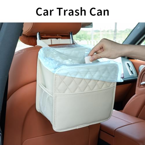 Image of FrgKbTm 2Pack Car Seat Back Hanging Bag Car Document Holder Multi-Pocket Bottle Bag Storage Box Organizer Travel Tidy Pouch Pocket Kids Beige