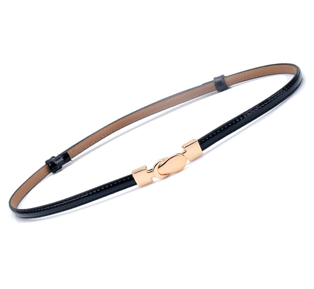 Diyafas Women Skinny Leather Belts Adjustable Thin Waist Belt for Dress Jeans Waist Strap, Black, One Size