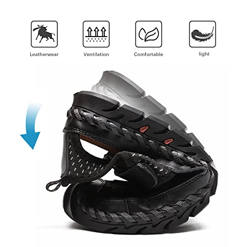 Men's Sandals, Summer Leather Fisherman Beach Shoes Closed Toe Sandals for Men Handmade Breathable Water Sandals Outdoor Non Slip Walking Shoes Anti Collision Comfort Hiking Athletic Slides Sandals4