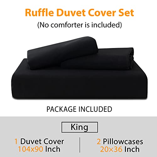 Andency Black Duvet Cover King Size(104X90Inch), 3 Pieces Ruffle Duvet Cover Set, Soft Microfiber Ruffled Farmhouse Duvet Cover With Zipper Closure #TOP1