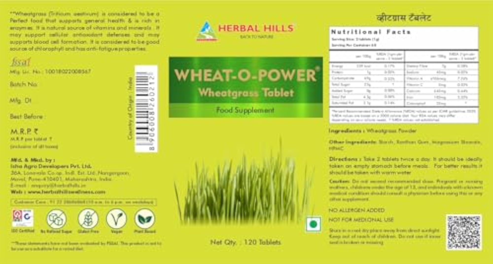 Wheatgrass Herbal Tablets, 120 Count Pack of 2