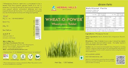 Image of Herbal Hills Wheatgrass Tablets | 120 Tablets | | Natural Antioxidant & Immunity Booster | Supplement | For Energy, Detox & Alkaline Balance | With Pure Wheatgrass Powder Pack of 2