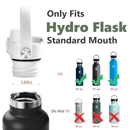 Image of EIPOSAU Auto Flip Lid for Hydro Flask Standard Mouth Bottle, Spout lid for HydroFlask Narrow Mouth Bottle, Replacement Lid with Button Lock