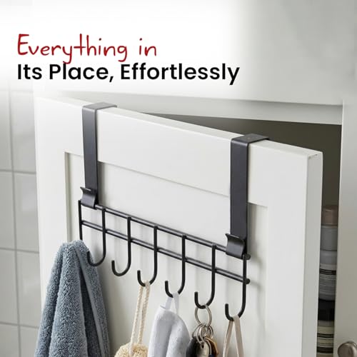 Image of Zureni Over The Door Hook Hanger Removable No Drill Heavy Duty Organizer for Hanging Towel Clothes Coat (Pack of 1, 7 Hooks, Black)