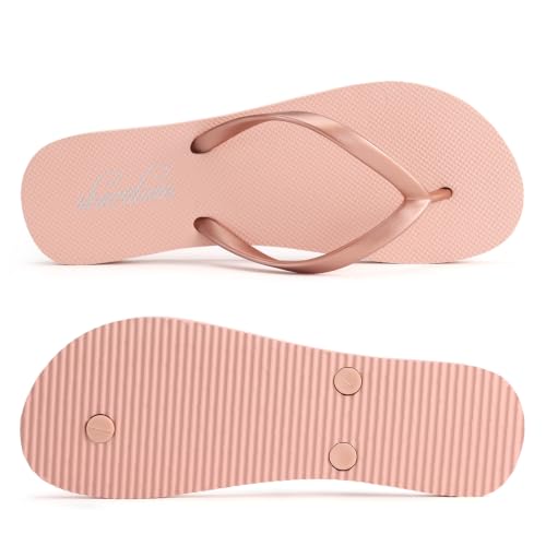 Image of shevalues Slim Flip Flops for Women Beach Rubber Shower Shoes Basic Thong Sandals