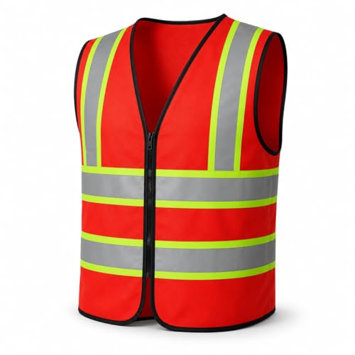 Image of VRITRAZ Unisex High Visibility Reflective Safety Vest | Multi-Pocket Safety Workwear Jacket for Construction Workers, Engineers, Security Guards, Factory & Road Safety Use