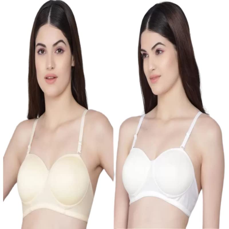 Image of Women's Cotton Lightly Padded Non-Wired T-Shirt Bra Pack of 2 (Reg HC-P2 Multicolor 30)