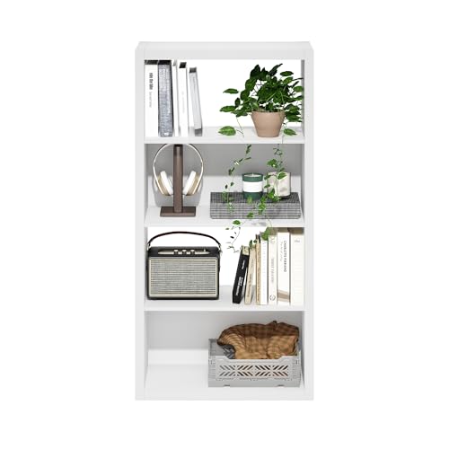 Image of Furinno Viola Book Shelf, 4-Tier Bookshelf, Extra Thick Frame Bookcase with Open Shelf, Open Back Design, 11.3 inch x 23.2 inch x 45.4 inch, for Living Room, Bedroom, Home Office, White