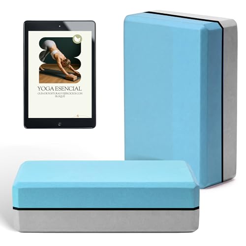 MOLIMILL® Bloque Yoga 2 Unidades Espuma EVA + Ebook Ejercicios Yoga con Ladrillo | Ladrillo Yoga Ideal Para Pilates, Yoga, Fitness y Gimnasio (Azul-gris)