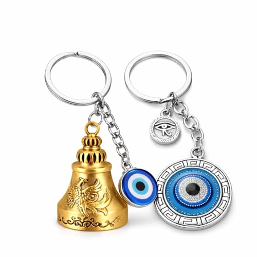Image of AutokraftZ Blue and Silver Evil Eye Keychain for Bike /Car - Stylish, Protective & Anti-Rust Key Ring, Durable Design, Perfect for Riders & Drivers, Adds Unique Touch to Your Vehicle (Pack of 1)