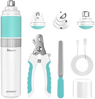 JBonest Dog Nail Grinder with Quite Low Noise for Large Medium Small Dogs and Cats, Highly Speeds Rechargeable Pet Claw Trimmer with Clipper and File