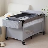 プレイヤード ベビーベッド 折りたたみ ベビーサークル お昼寝マット おむつ替えテーブル付 デラックスタイプ サイドポケット付 キャリーバッグ付 キャスター付 123cm LJJP001-yingerchuang