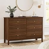 Apetaccat Kommode mit 6 Schubladen, Sideboard Holzkommode, Schubladenschrank für Büro, Wohnzimmer, Schlafzimmer, Küche, Nussbaum