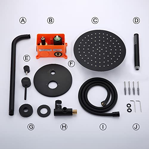 Teekia Shower Head,Matte Black Rain Shower Head With Handheld Wall Mounted, Water Saving Shower Heads Black Brushed Nickel Rain Shower System (Matte Black-Round 1) #TOP5