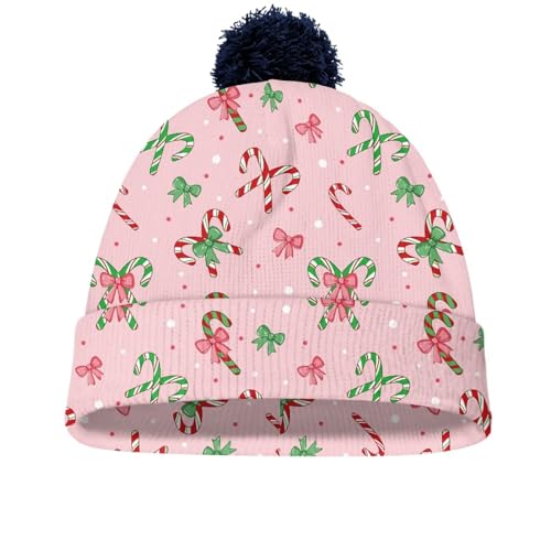Babrukda Kids Winter Hat Beanie with Pompom Warm Skull Cap Hat Christmas Snowflake Thick Slouchy Skull Headwear Roll-up Edge3
