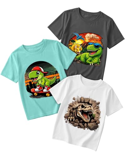 Image of Xaatren 3 Pack Toddler Boys Graphic T Shirts | Baby Boy Short Sleeve Crew Neck Cotton Print Tees, Summer Cartoon Tops, Kids Casual, School, Playwear, Daily Wear