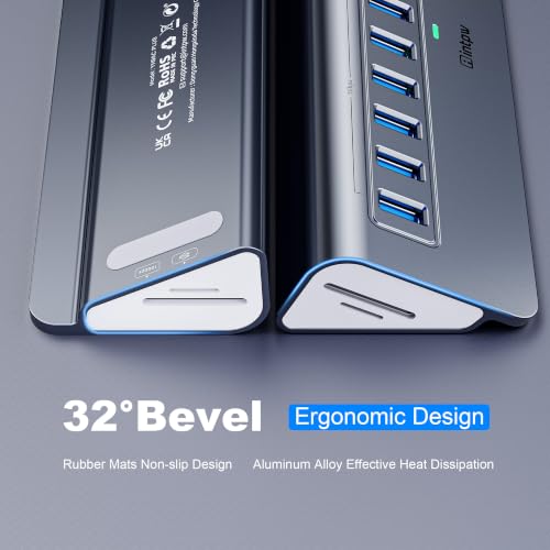 Image of Powered USB Hub 10Gbps, Intpw YH9AC Plus 13 Port USB 3.2 Hub(USB A /USB C 3.2+6 USB-A 3.0+2 PD 45W Fast Charging Port+SD /TF Card Reader), 65W Power Adapter,Aluminum USB HUB for PC,Laptop,iPhone 17 /16