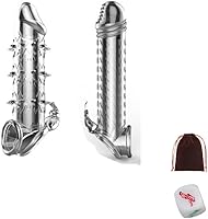 Vista 10 de Funda de silicona para el pene reutilizable, con textura elástica, con tachuelas, juego de mangas elásticas para el pene, anillos para el pene